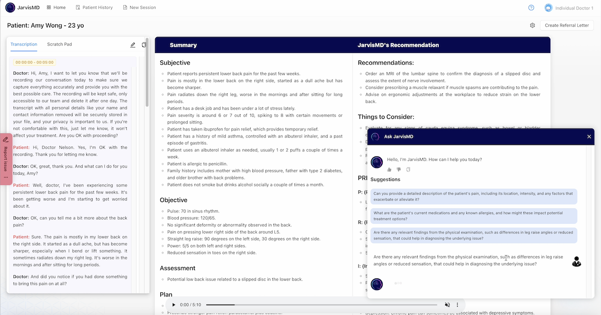 
  UI screenshot of JarvisMD by HealthBridge AI 
