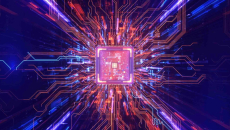 CPU processing data with futuristic electronic circuit and glowing lines