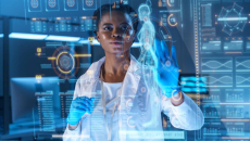 Doctor looking at a holographic image