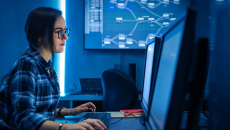 Person sitting at computer monitor