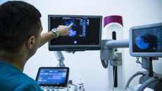 Healthcare professional looking at an image