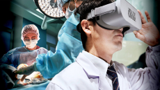 A user watching a live surgical procedure through the Jolly Good Operation Cloud VR 360-degree camera