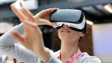Person wearing a virtual reality headset