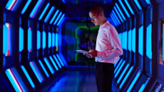 Individual in a futuristic-looking space