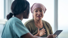 A cancer patient consulting with a doctor