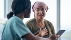 A cancer patient discussing with their doctor.