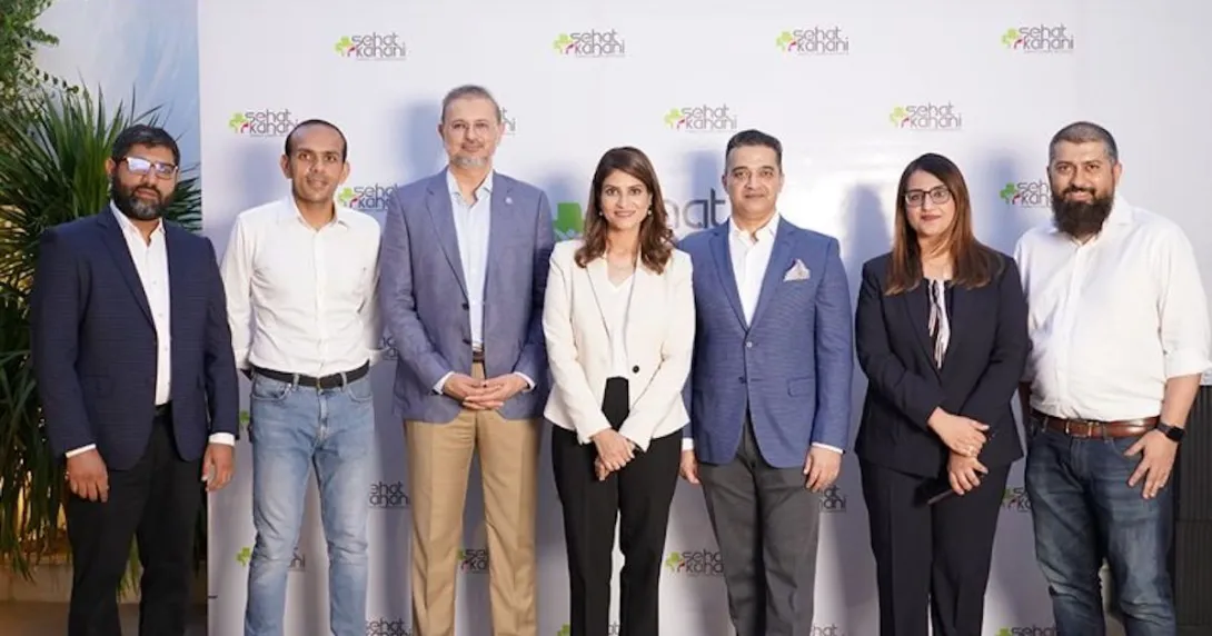 Sehat Kahani co-founder Dr Sara Saeed Khurram (center) together with Series A funding round investors