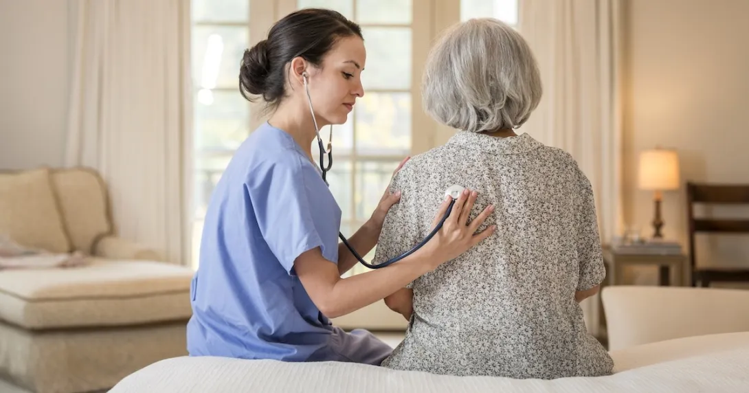 Healthcare professional at home with senior patient