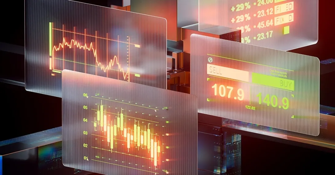 Futuristic financial dashboards market graphs