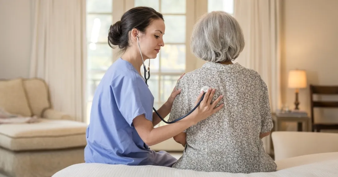 Healthcare practitioners examining a patient at home