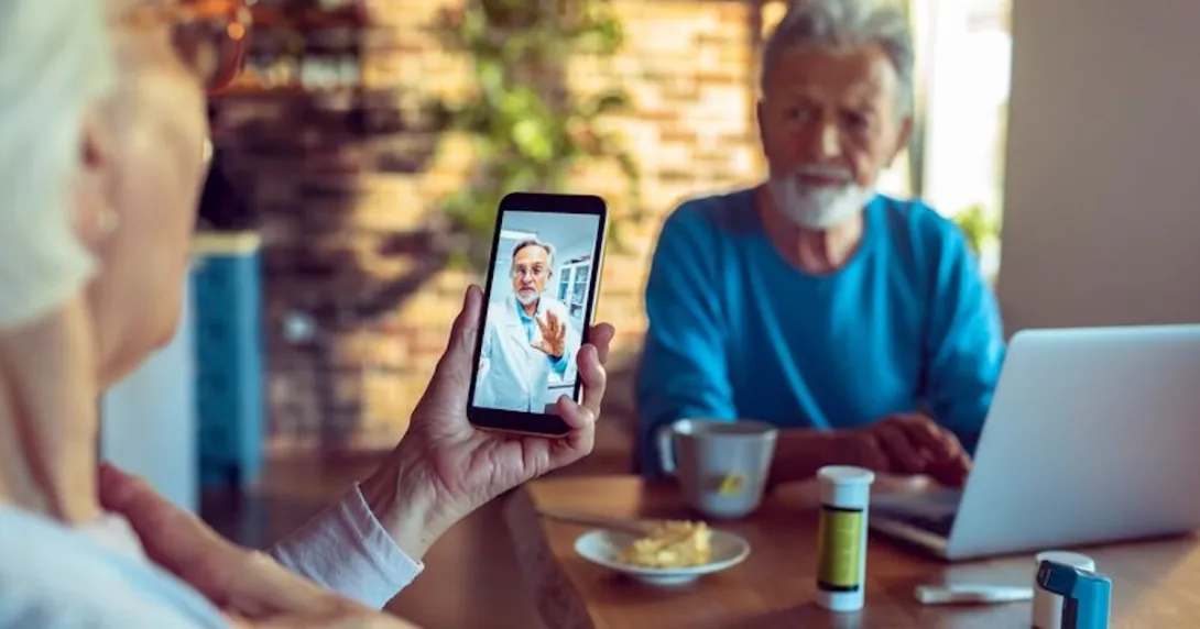 Patient interacting with healthcare professional via smart phone
