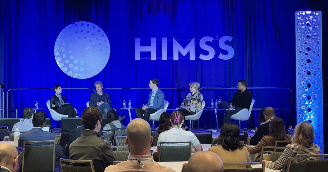 Michael Greeley of Flare Capital Partners, Robbie Freeman of Mount Sinai Health System, Mary Beth Chalk of BeeKeeperAI, Abhinav Shashank at Innovaccer and Sally Frank at Microsoft for Startups