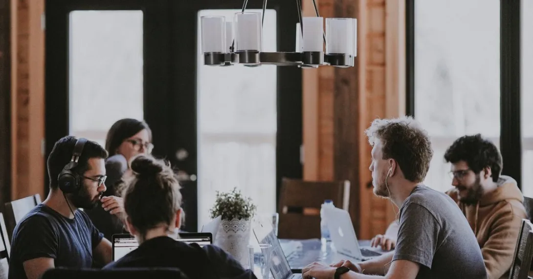 A group of employees in a workplace
