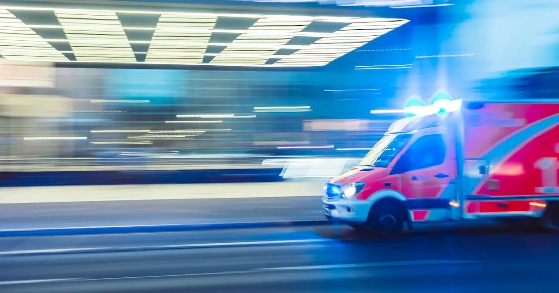 An ambulance passing through