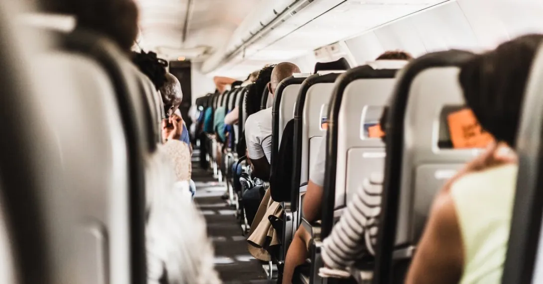 A view of an aisle in an airplane