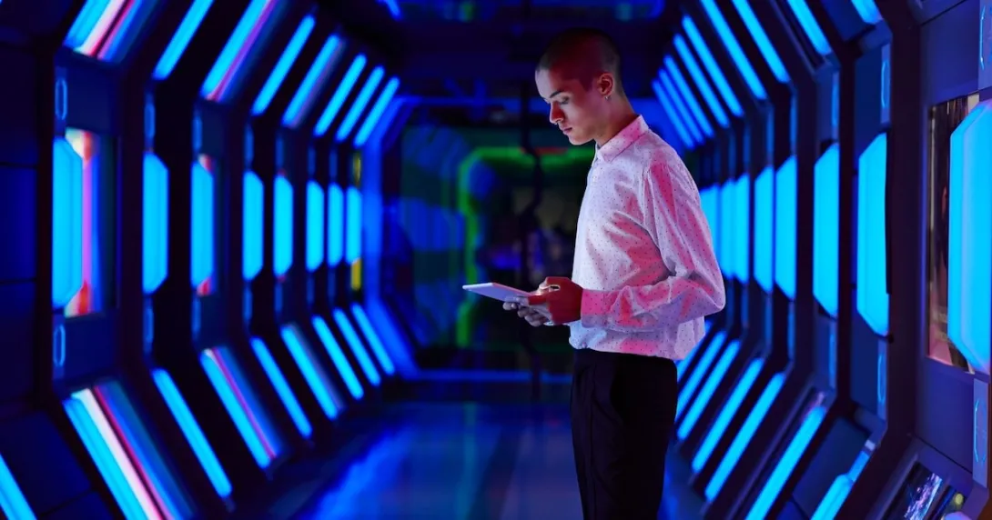 Individual in a futuristic-looking space